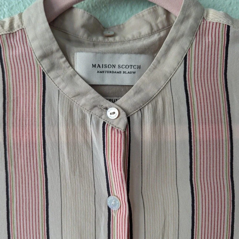 Maison Scotch Amsterdams Blauw Silk Striped‎ Button Down Blouse Pink Cream Black